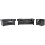 Vente - unique - canap�s 3 places et 2 places et fauteuil en velours anthracite chesterfield