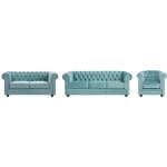 Vente - unique - canap�s 3 places et 2 places et fauteuil en velours bleu pastel chesterfield