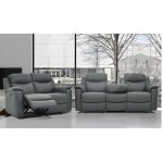 Vente - unique - canap�s 3 places et 2 places relax evasion en cuir - gris - avec plateau bar