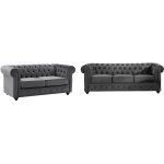 Vente - unique - canap�s 3 places et 2 places en velours anthracite chesterfield