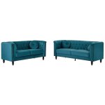 Vente - unique - canap�s 3 places et 2 places en velours bleu canard turner