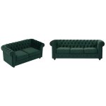 Vente - unique - canap� 3 places et 2 places en velours vert chesterfield
