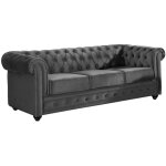 Vente - unique - canapé 3 places chesterfield - velours anthracite Vente - unique - canapé 3 places chesterfield - velours anthracite