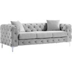 Vente - unique - canap� 3 places chesterfield en velours gris clair edwina