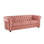 Vente - unique - canapé 3 places chesterfield - velours rose pastel Vente - unique - canapé 3 places chesterfield - velours rose pastel