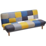 Canap 3 places convertible clic - clac en tissu mardag - patchwork gris, bleu, jaune