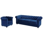 Vente - unique - canap� 3 places et fauteuil chesterfield - velours bleu roi