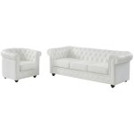 Vente - unique - canap 3 places et fauteuil en cuir de buffle chesterfield - blanc