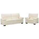 Vente - unique - canapé 3 places et fauteuil en cuir de buffle ivoire mimas ii Vente - unique - canapé 3 places et fauteuil en cuir de buffle ivoire mimas ii