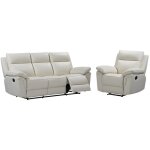 Vente - unique - canapé 3 places et un fauteuil relax en cuir de buffle pakita - ivoire Vente - unique - canapé 3 places et un fauteuil relax en cuir de buffle pakita - ivoire