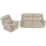 Vente - unique - canap 3 places et fauteuil relax lectrique en cuir beige adelio