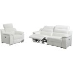 Vente - unique - canapé 3 places et fauteuil relax électrique en cuir blanc arena iii Vente - unique - canapé 3 places et fauteuil relax électrique en cuir blanc arena iii