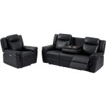 Vente - unique - canapé 3 places et un fauteuil relax électrique en cuir kenneth - noir Vente - unique - canapé 3 places et un fauteuil relax électrique en cuir kenneth - noir