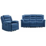 Vente - unique - canap 3 places et fauteuil relax lectrique en tissu bleu burolo
