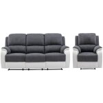 Vente - unique - canapé 3 places et fauteuil relax en microfibre et simili gris et blanc brody Vente - unique - canapé 3 places et fauteuil relax en microfibre et simili gris et blanc brody
