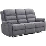 Vente - unique - canapé 3 places relax électrique avec tablette en tissu gris nevers Vente - unique - canapé 3 places relax électrique avec tablette en tissu gris nevers