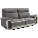 Vente - unique - canap 3 places relax lectrique en velours metti - gris et bandes cru