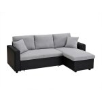 Vente - unique - canap d'angle convertible et rversible en tissu gris clair et noir gazur ii