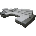 Vente - unique - canap� d'angle panoramique convertible en tissu et simili boileau - bicolore gris / ...
