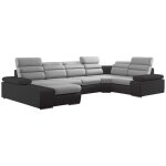 Vente - unique - canap� d'angle panoramique convertible en tissu et simili boileau - bicolore gris / ...