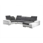 Vente - unique - canap� d'angle panoramique convertible en tissu et simili boileau - bicolore gris / ...