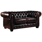 Vente - unique - canapé chesterfield 2 places brenton 100% cuir de buffle - marron reflets châtains Vente - unique - canapé chesterfield 2 places brenton 100% cuir de buffle - marron reflets châtains