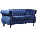 Vente - unique - canap� chesterfield 2 places en velours bleu roi trumbo