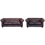 Vente - unique - canap�s chesterfield 3 places et 2 places brenton 100% cuir de buffle - bordeaux