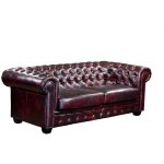Vente - unique - canap� chesterfield 3 places brenton 100% cuir de buffle - bordeaux