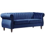 Vente - unique - canap� chesterfield 3 places en velours bleu roi trumbo