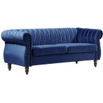 Vente - unique - canap� chesterfield 3 places en velours bleu roi trumbo