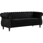 Vente - unique - canap� chesterfield 3 places en velours noir trumbo