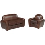 Vente - unique - canap et fauteuil club baudoin 100% cuir vieilli - marron