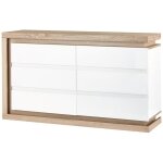 Vente - unique - commode 6 tiroirs - avec leds - mdf - blanc laqu et naturel - flarancia