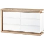 Vente - unique - commode 6 tiroirs - avec leds - mdf - blanc laqu� et naturel - flarancia