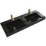 Vente - unique - double vasque suspendue en solid surface effet marbre noir - l120. 2 x l45. 2 x h8 cm ...