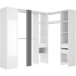 Dressing d'angle avec rideau et 1 porte - avec miroir - l231 cm - blanc et gris - bertrand