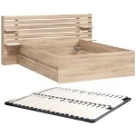 Vente - unique - lit 140 x 190 / 200 cm avec rangements - coloris : naturel + sommier - tenalia ii