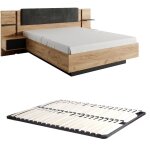 Vente - unique - lit avec chevets 140 x 190 cm - avec leds - coloris : naturel et anthracite + sommier ...