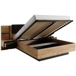 Vente - unique - lit coffre avec chevets 140 x 190 cm - avec leds - coloris : naturel et anthracite - ...