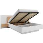 Vente - unique - lit coffre avec chevets 160 x 200 cm - 2 tiroirs - avec leds - coloris : blanc et naturel ...