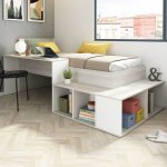 Vente - unique - lit combin� 90 x 200 cm avec rangements et bureau - coloris : naturel et blanc - rigali ...