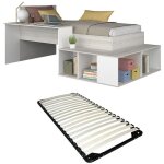 Vente - unique - lit combin� 90 x 200 cm avec rangements et bureau - coloris : naturel et blanc + sommier ...
