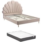 Vente - unique - lit coquillage 140 x 190 cm - velours - beige + matelas - livaya