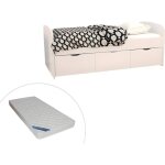 Vente - unique - lit louane avec 2 tiroirs et 1 coffre de rangement - 90 x 190 cm - blanc + matelas