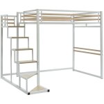 Vente - unique - lit mezzanine 140 x 200 cm - m�tal et mdf - blanc - jogui