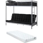 Vente - unique - lit mezzanine 90 x 190 cm - avec banquette convertible - m�tal - argent + futon + matelas ...