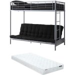 Vente - unique - lit mezzanine 90 x 190 cm - avec banquette convertible - m�tal - argent + futon + matelas ...