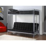 Vente - unique - lit mezzanine 90 x 190 cm - avec banquette convertible - m�tal - argent + futon noir ...