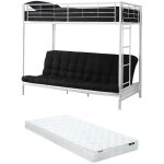 Vente - unique - lit mezzanine 90 x 190 cm - avec banquette convertible - m�tal - blanc + futon + matelas ...